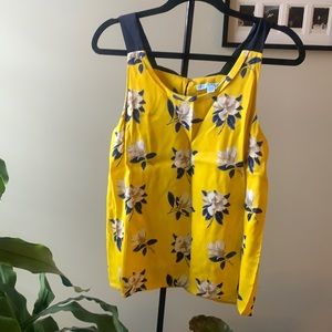 Bright yellow work tank top with floral print